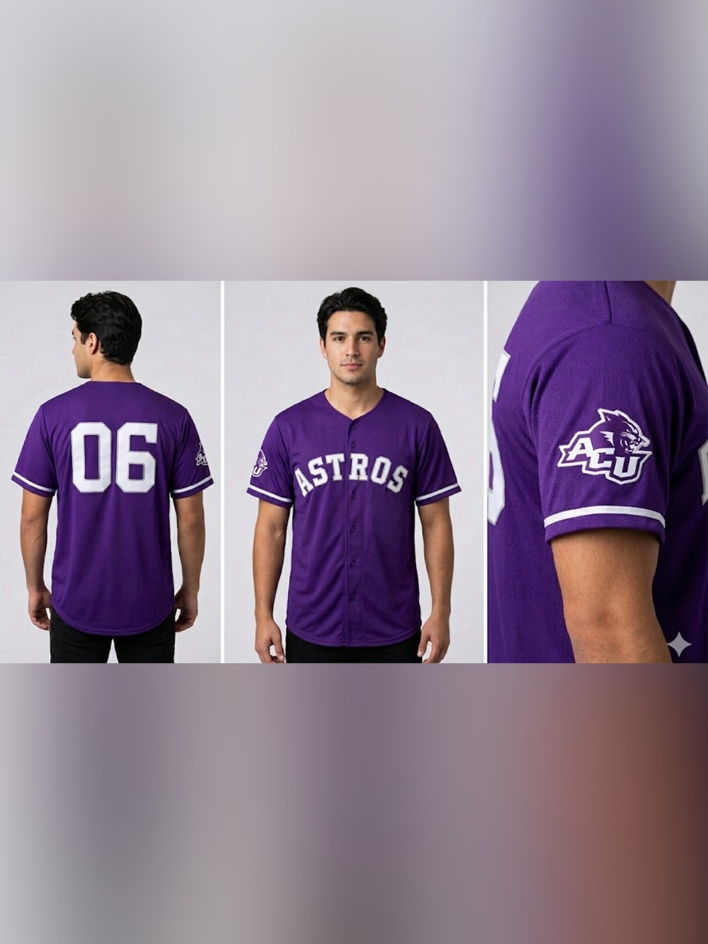 Houston Astros Purple ACU Wildcats Baseball Jersey #06 Adult M (A687)